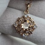 Victorian Style Morganite Pendant in Rose Gold Vermeil, CZ Accents, Adjustable Chain