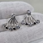 Convertible Sterling Silver Jacket Earrings with Moissanite & Black Spinel – Rhodium Plated
