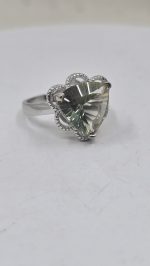 3ct Oregon Sunstone Trillion Cut Ring in Sterling Silver with White Rhodium – Bicolor Green Gold Gemstone, Size 6 - Image 6
