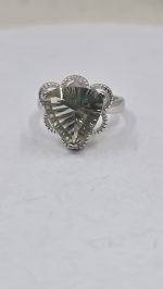 3ct Oregon Sunstone Trillion Cut Ring in Sterling Silver with White Rhodium – Bicolor Green Gold Gemstone, Size 6 - Image 5