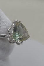 3ct Oregon Sunstone Trillion Cut Ring in Sterling Silver with White Rhodium – Bicolor Green Gold Gemstone, Size 6 - Image 2