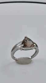 Split Shank Sterling Silver Ring with 2.5ct Bicolor Red-Green Oregon Sunstone – Trillion Cut Concave Faceting, Size 6