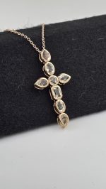 Oregon Sunstone Cross Pendant in Rose Gold Vermeil – 2" x 1" with 18" Chain - Image 7