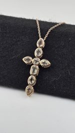 Oregon Sunstone Cross Pendant in Rose Gold Vermeil – 2" x 1" with 18" Chain - Image 6