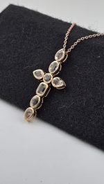 Oregon Sunstone Cross Pendant in Rose Gold Vermeil – 2" x 1" with 18" Chain - Image 5