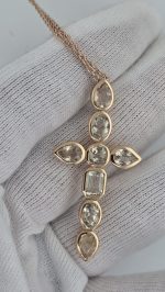 Oregon Sunstone Cross Pendant in Rose Gold Vermeil – 2" x 1" with 18" Chain