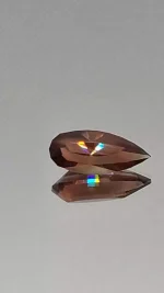 Elongated Teardrop Oregon Sunstone – Peach to Dark Green with Maroon & Copper Schiller (9x21mm) - Image 2
