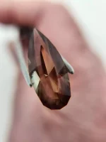 Elongated Teardrop Oregon Sunstone – Peach to Dark Green with Maroon & Copper Schiller (9x21mm) - Image 3