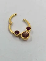 "Daphne" Septum or Daith clicker 14k yellow gold,  Oregon Sunstone, and Ruby - Image 5
