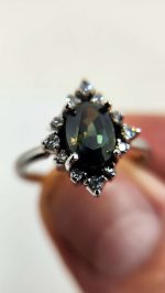 2.6ct Yellow & Blue Parti Sapphire Ring in 14K White Gold with Natural Diamond Halo – Cathedral Setting, Size 7