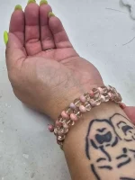 3 coil Oregon Pink Opal and Sunstone memory wire bracelet - Image 6