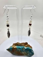 Oregon Sunstone and red Swarovski glass beaded earrings in sterling silver - Image 4