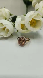 Oregon Sunstone and moissanite ring set in 14k Rose Gold - Image 6