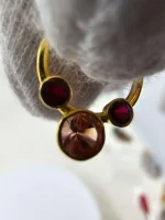 "Daphne" Septum or Daith clicker 14k yellow gold,  Oregon Sunstone, and Ruby - Image 2