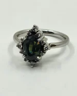 2.6ct Yellow & Blue Parti Sapphire Ring in 14K White Gold with Natural Diamond Halo – Cathedral Setting, Size 7 - Image 2