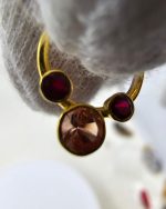 "Daphne" Septum or Daith clicker 14k yellow gold,  Oregon Sunstone, and Ruby