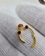 "Daphne" Septum or Daith clicker 14k yellow gold,  Oregon Sunstone, and Ruby - Image 3