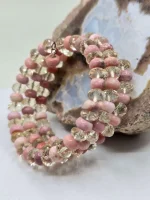 3 coil Oregon Pink Opal and Sunstone memory wire bracelet - Image 2