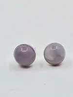 8mm Holley Blue Agate Cabochon stud earrings in 925 sterling - Image 2