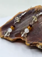 Handmade Oregon Sunstone, Oregon Fire Opal, moonstone and garnet beaded earrings - Image 9