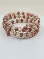 3 coil Oregon Pink Opal and Sunstone memory wire bracelet - Image 3