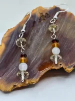 Handmade Oregon Sunstone, Oregon Fire Opal, moonstone and garnet beaded earrings - Image 10