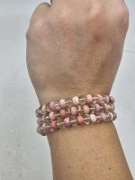 3 coil Oregon Pink Opal and Sunstone memory wire bracelet