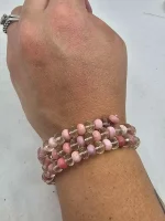 3 coil Oregon Pink Opal and Sunstone memory wire bracelet - Image 4