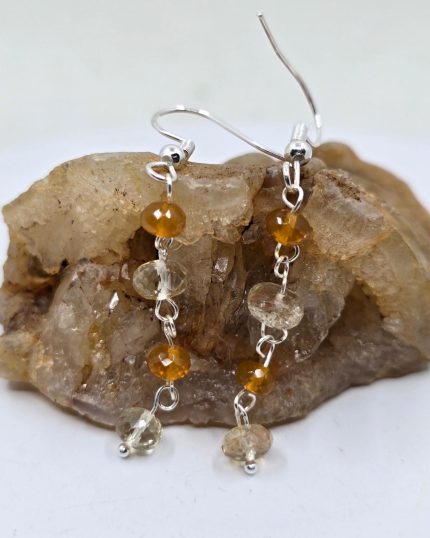 Oregon Sunstone and Oregon Fire Opal beaded earrings.