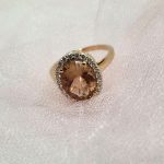Oregon Sunstone and moissanite ring set in 14k Rose Gold