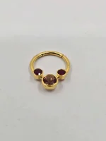 "Daphne" Septum or Daith clicker 14k yellow gold,  Oregon Sunstone, and Ruby - Image 4