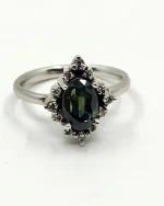 2.6ct Yellow & Blue Parti Sapphire Ring in 14K White Gold with Natural Diamond Halo – Cathedral Setting, Size 7 - Image 4