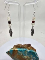 Oregon Sunstone and red Swarovski glass beaded earrings in sterling silver - Image 2