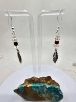 Oregon Sunstone and red Swarovski glass beaded earrings in sterling silver - Image 3