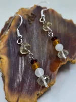 Handmade Oregon Sunstone, Oregon Fire Opal, moonstone and garnet beaded earrings - Image 2