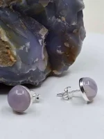 8mm Holley Blue Agate Cabochon stud earrings in 925 sterling - Image 4