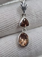 Red Oregon Sunstone dangling pendant in sterling silver