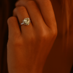 3ct Oregon Sunstone Trillion Cut Ring in Sterling Silver with White Rhodium – Bicolor Green Gold Gemstone, Size 6