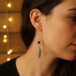 Oregon Sunstone and red Swarovski glass beaded earrings in sterling silver