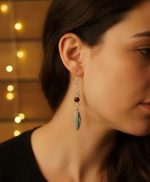 Oregon Sunstone and red Swarovski glass beaded earrings in sterling silver