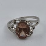 Size 6 Pink Oregon Sunstone Ring (2.25ct Concave Cut) in Sterling Silver with CZ Accents