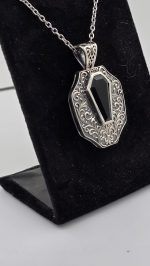 Sterling Silver Coffin Cut Black Onyx Pendant – Ornate Filigree Gothic Necklace - Image 5