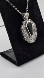 Sterling Silver Coffin Cut Black Onyx Pendant – Ornate Filigree Gothic Necklace - Image 4