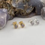 Holley Blue Agate Stud Earrings – 5mm Bezel Set – Sterling Silver or Gold Vermeil