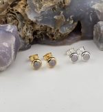 Holley Blue Agate Stud Earrings – 5mm Bezel Set – Sterling Silver or Gold Vermeil