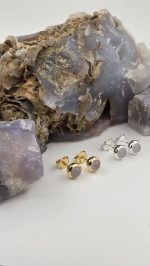 Holley Blue Agate Stud Earrings – 5mm Bezel Set – Sterling Silver or Gold Vermeil - Image 2