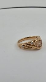 Oregon Sunstone Ring in Rose Gold Vermeil Over 925 Sterling Silver (7mm Sunstone + CZ Accents) – Size 7 - Image 4