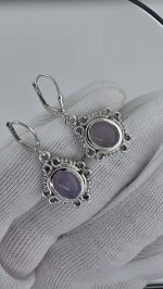 Holley Blue Agate Cabochon Earrings in Sterling Silver – Leverback Dangle Earrings - Image 4