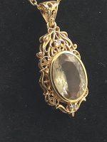 Large Light Green Oregon Sunstone Filigree Pendant in Yellow Gold Vermeil Over Sterling Silver - Image 2