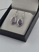 Holley Blue Agate Sterling Silver Leverback Earrings – Lavender Purple Oregon Agate Dangle Earrings - Image 5